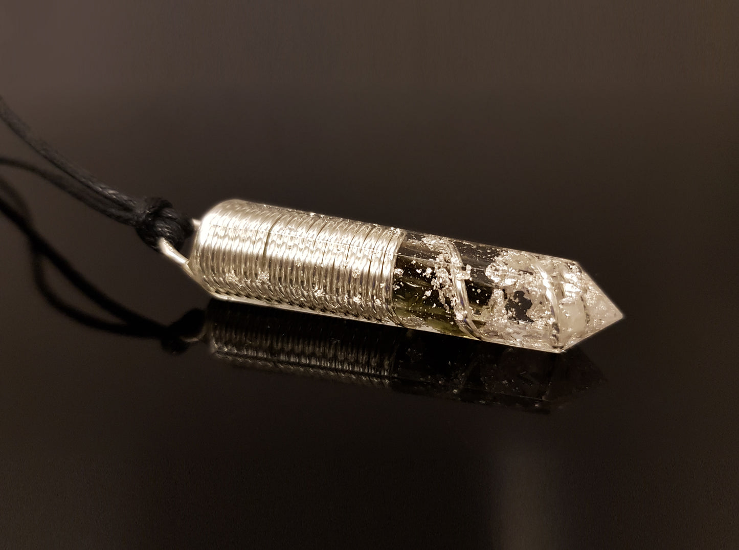 Powerful Orgonite Pendant - EMF Protection Orgone Necklace - Moldavite, Diamond Reiki Pendant