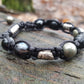Pulsera Shamballa, ágata negra, ónix, pirita, cuentas de plata pura 99.9, amuleto programado, charm