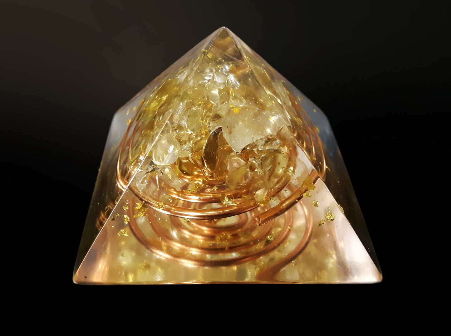 Orgonite Pyramid, Citrine - joy, money, energy, reiki healing, meditation, Reiki programmed amulet charm