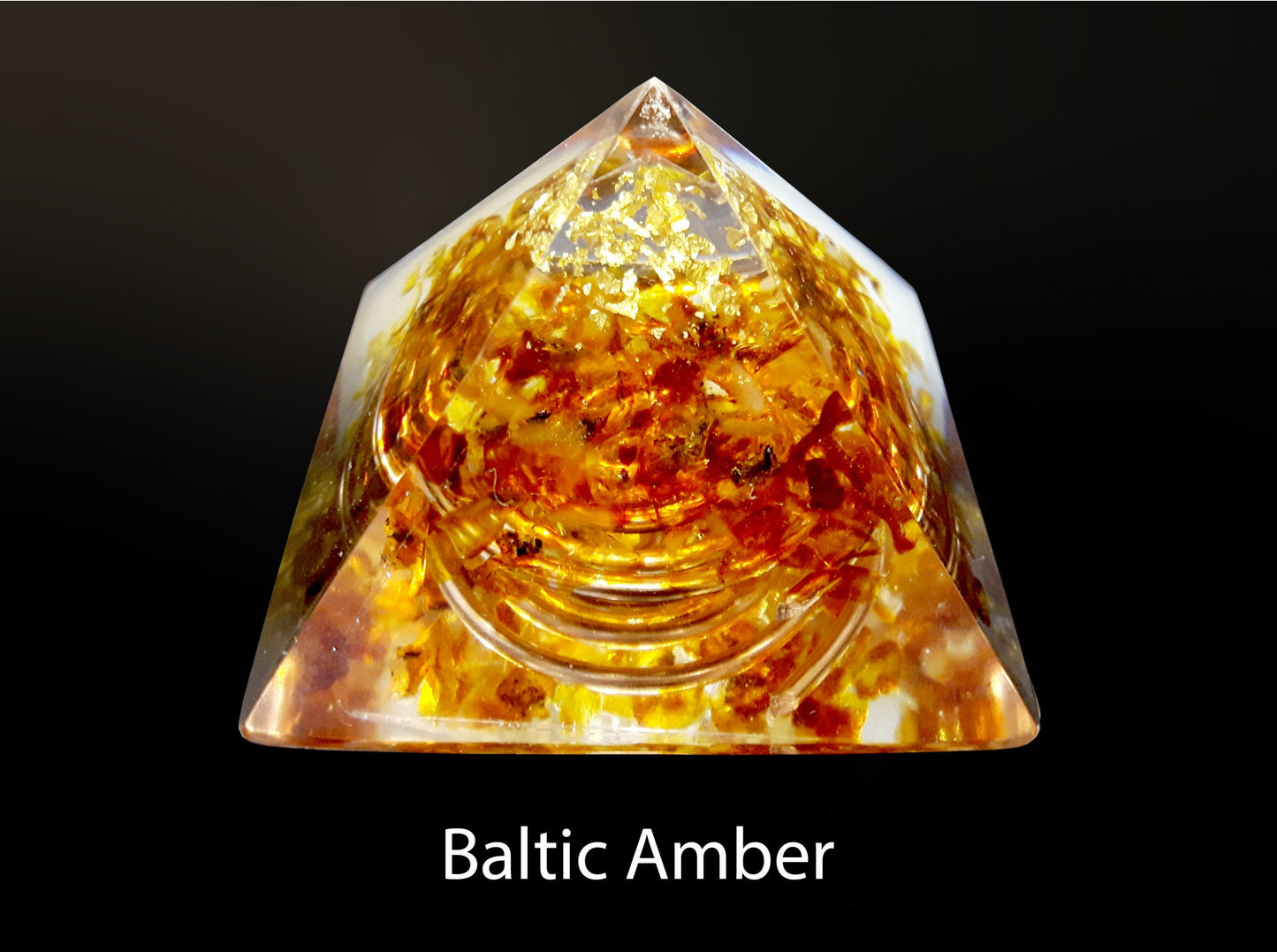 Orgonite Pyramid - Natural Baltic Amber and 24k gold, wealth, protection, reiki healing, meditation