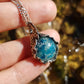 Orgonite pendant, charm, necklace, Blue apatite with silver, glow in dark. Powerful amulet