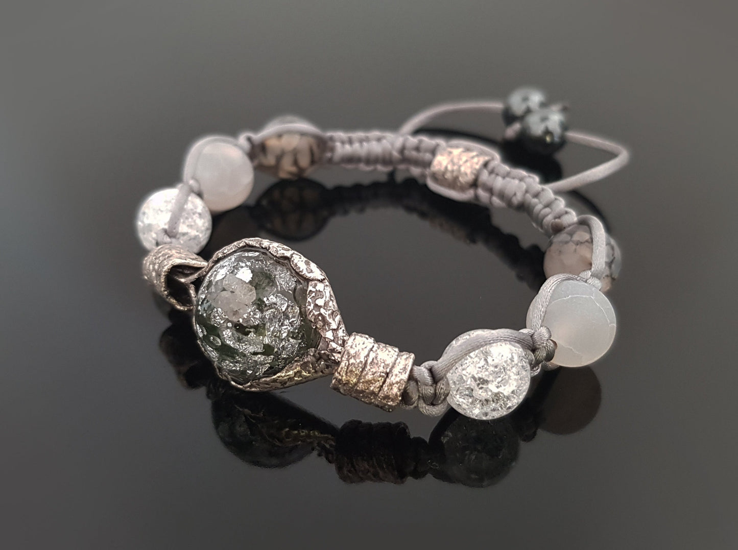 Orgonite orgone bracelet, beaded Shamballa, moldavite, herkimer, diamonds, Reiki crystal healing amulet.