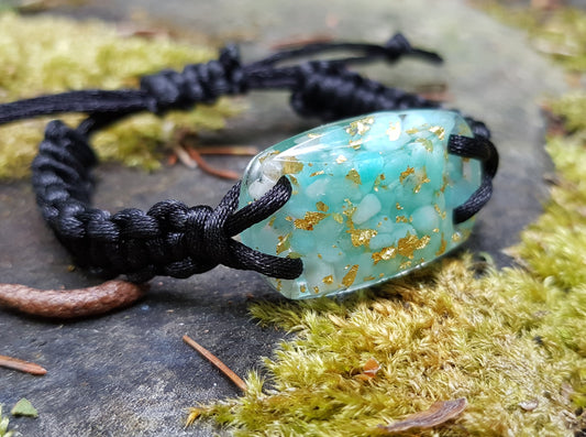 Orgonite Orgone bracelet, amazonite, 24k gold, programmed, activated talisman, third eye chakra, reiki healing