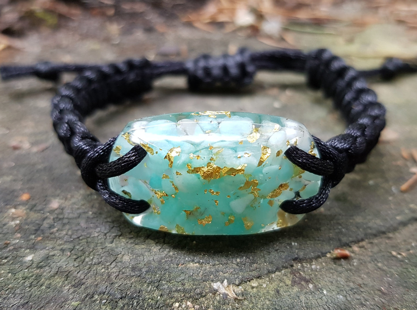 Orgonite Orgone bracelet, amazonite, 24k gold, programmed, activated talisman, third eye chakra, reiki healing