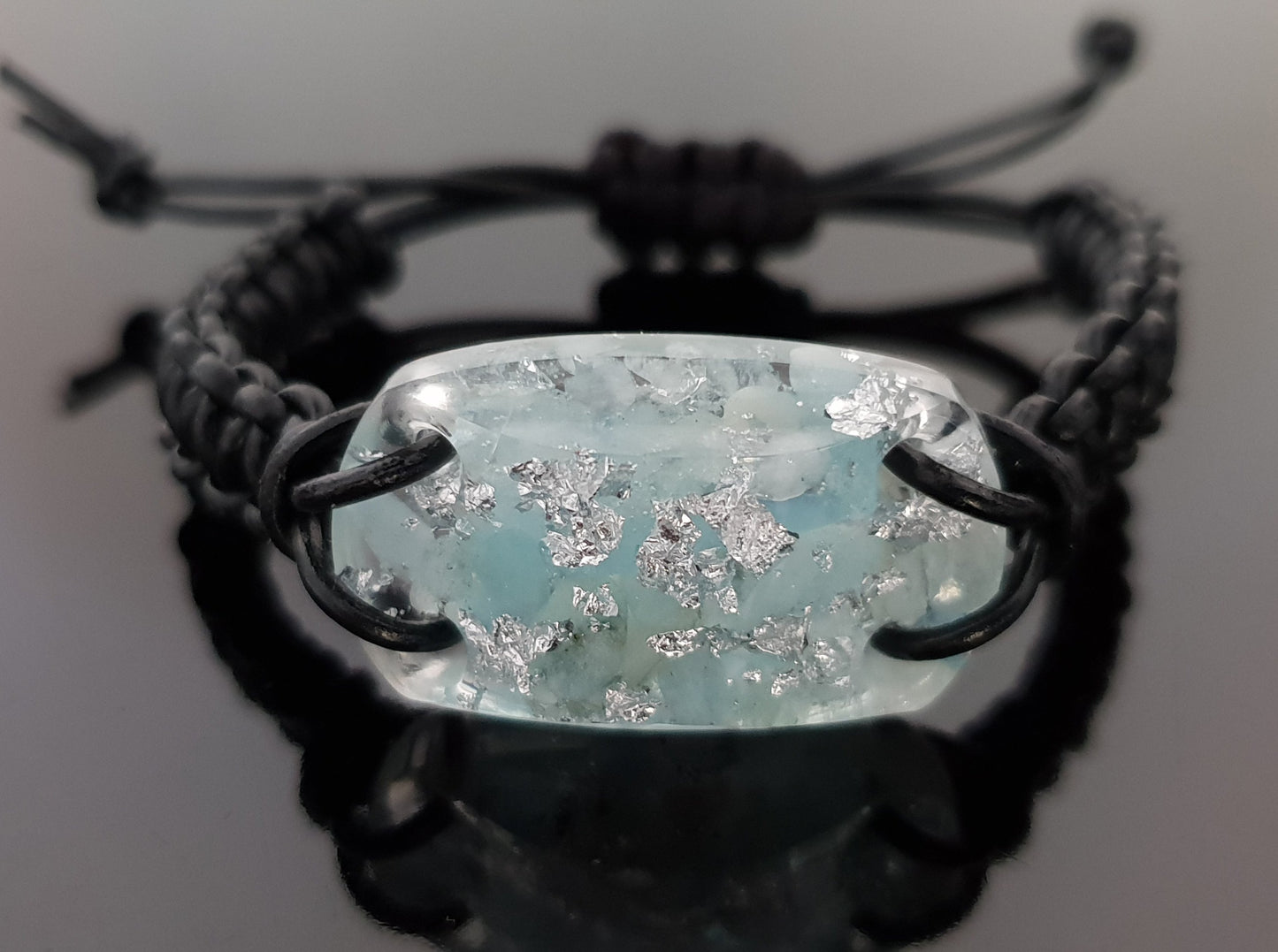 Aquamarine Orgonite orgone bracelet, silver, Reiki infused talisman, strong amulet, crystal chakra healing, love, protection