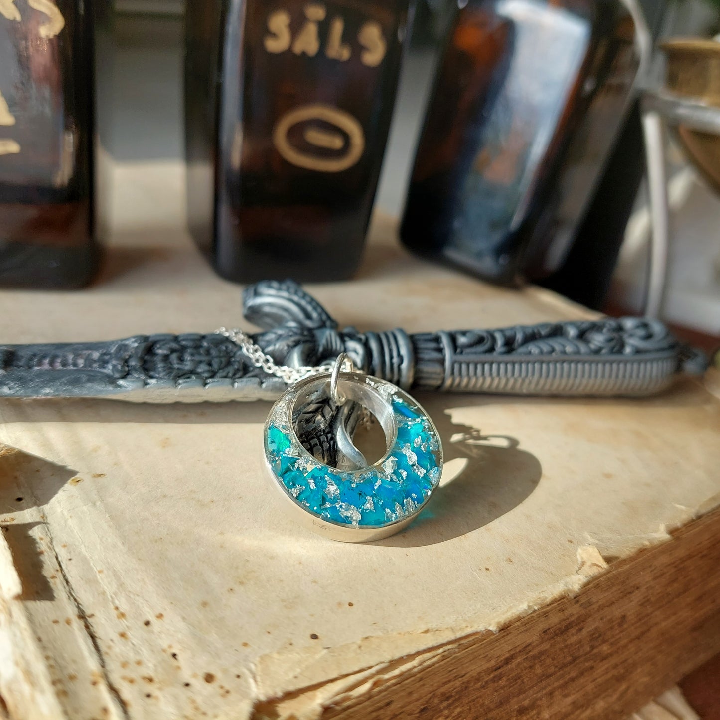 Orgon-Orgonit-Anhänger - Halskette mit blauem Opal und Silber, kraftvolles Amulett, hohe Schwingungen