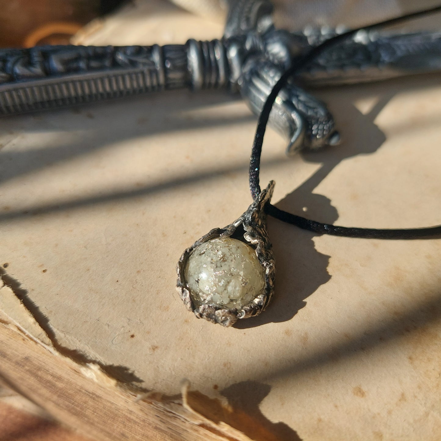 Orgonite pendant, Powerful charm from high vibration crystals and pure silver
