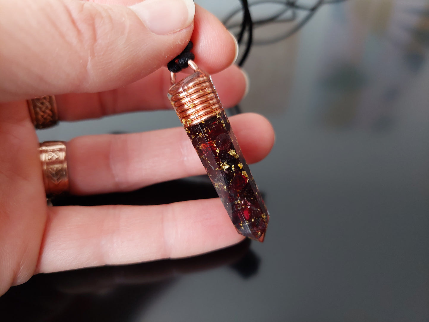 Garnet Orgonite orgone pendant necklace, 24k gold, Wealth, Money, luck, Love, Reiki infused, charged wealth amulet