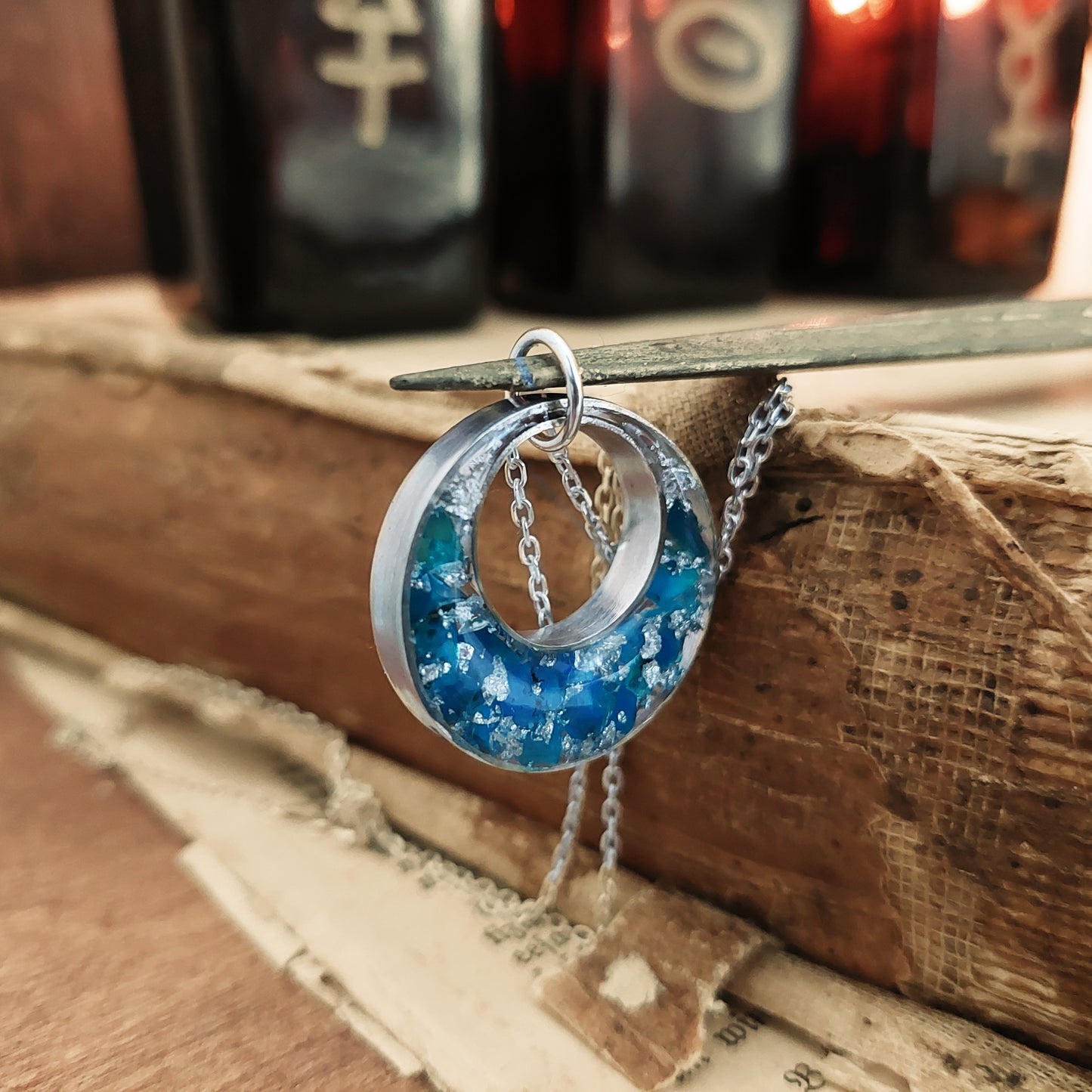 Orgone orgonite pendant - necklace with blue opal and silver, powerful amulet, high vibes