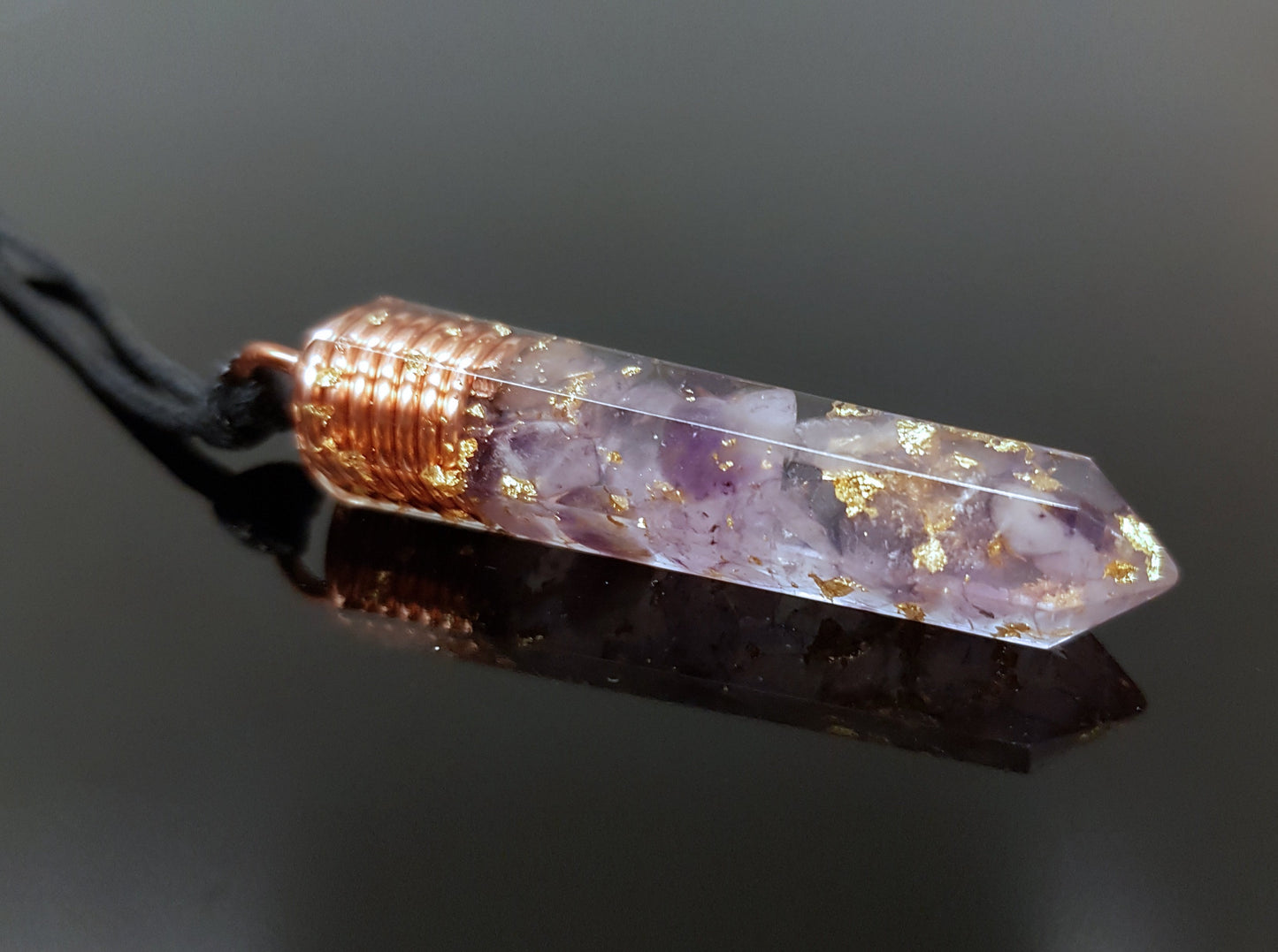 Amethyst Orgonite orgone pendant necklace. Reiki infused amulet, 24k gold and copper, chakra healing, EMF protection