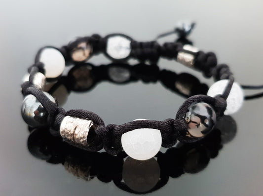 Shamballa bracelet, natural crystal beads, 99.9 pure silver beads, hematite, programmed amulet charm