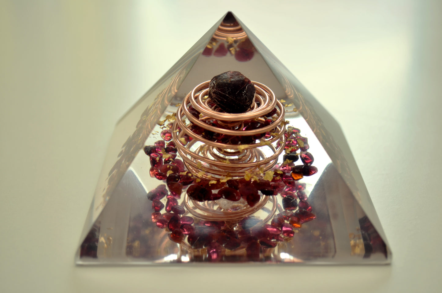 Powerful Orgonite Pyramid, garnet, almandine, quartz, vortex coil, Wealth, Money, Sexuality