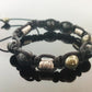 Shamballa bracelet, black agate onyx, pyrite, 99.9 pure silver beads, programmed amulet, charm