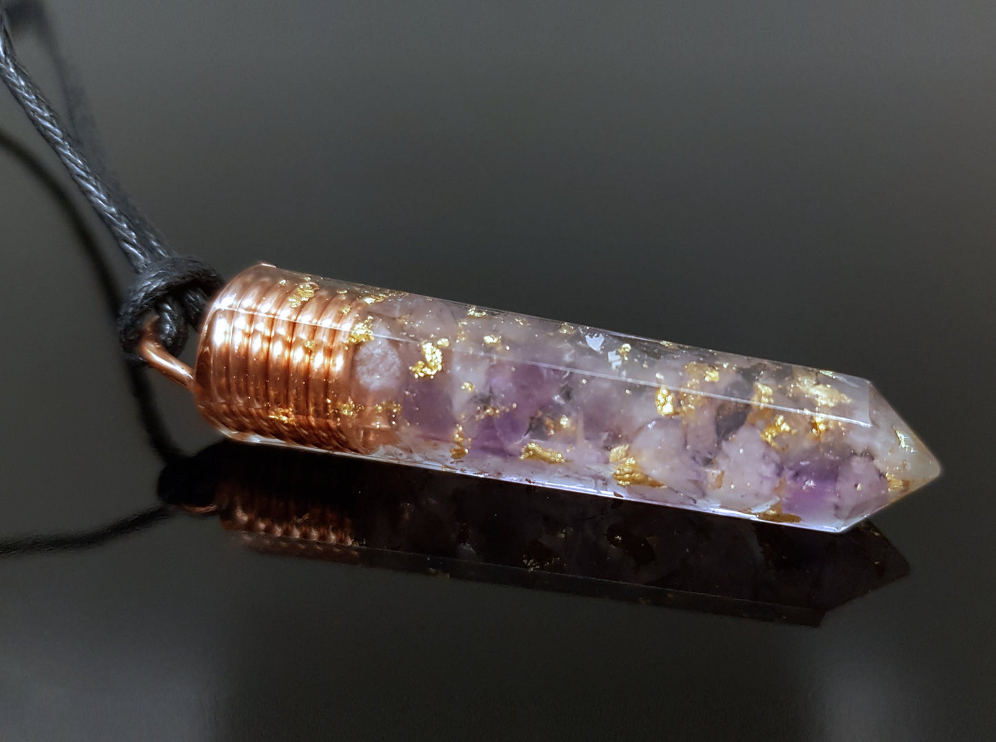 Amethyst Orgonite orgone pendant necklace. Reiki infused amulet, 24k gold and copper, chakra healing, EMF protection