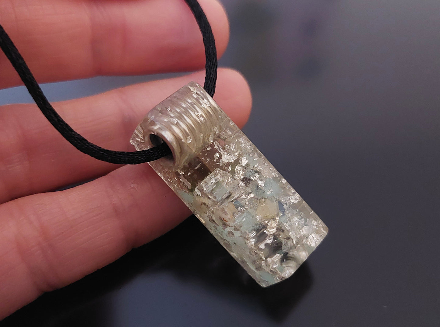 Orgonite orgone pendant, necklace - diamonds, Moldavite, Herkimer, Rhodozite, Danburite, sterling silver, high vibrations