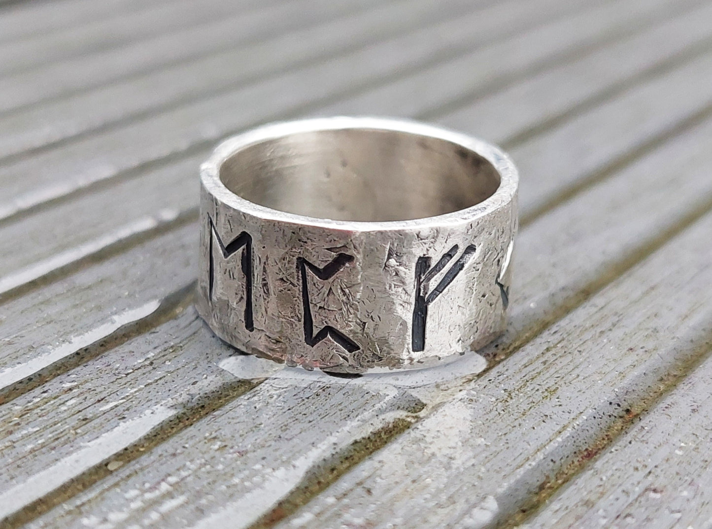 Real Money, luck, prosperity amulet, rustic sterling silver ring with celtic, viking runes formula. Powerful enchanted talisman