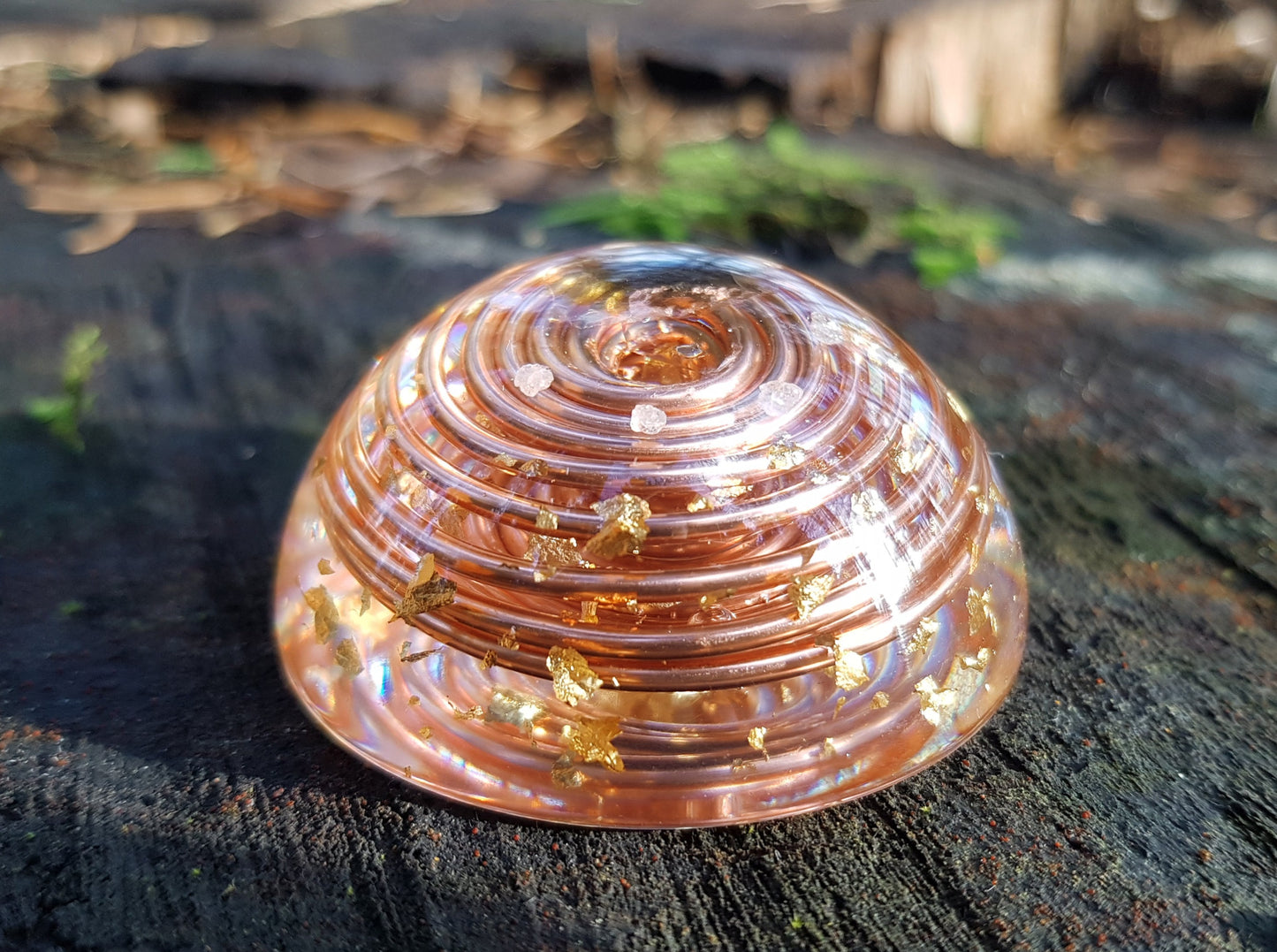 Pocket orgonite hemisphere dome with most powerful crystals combination and vortex