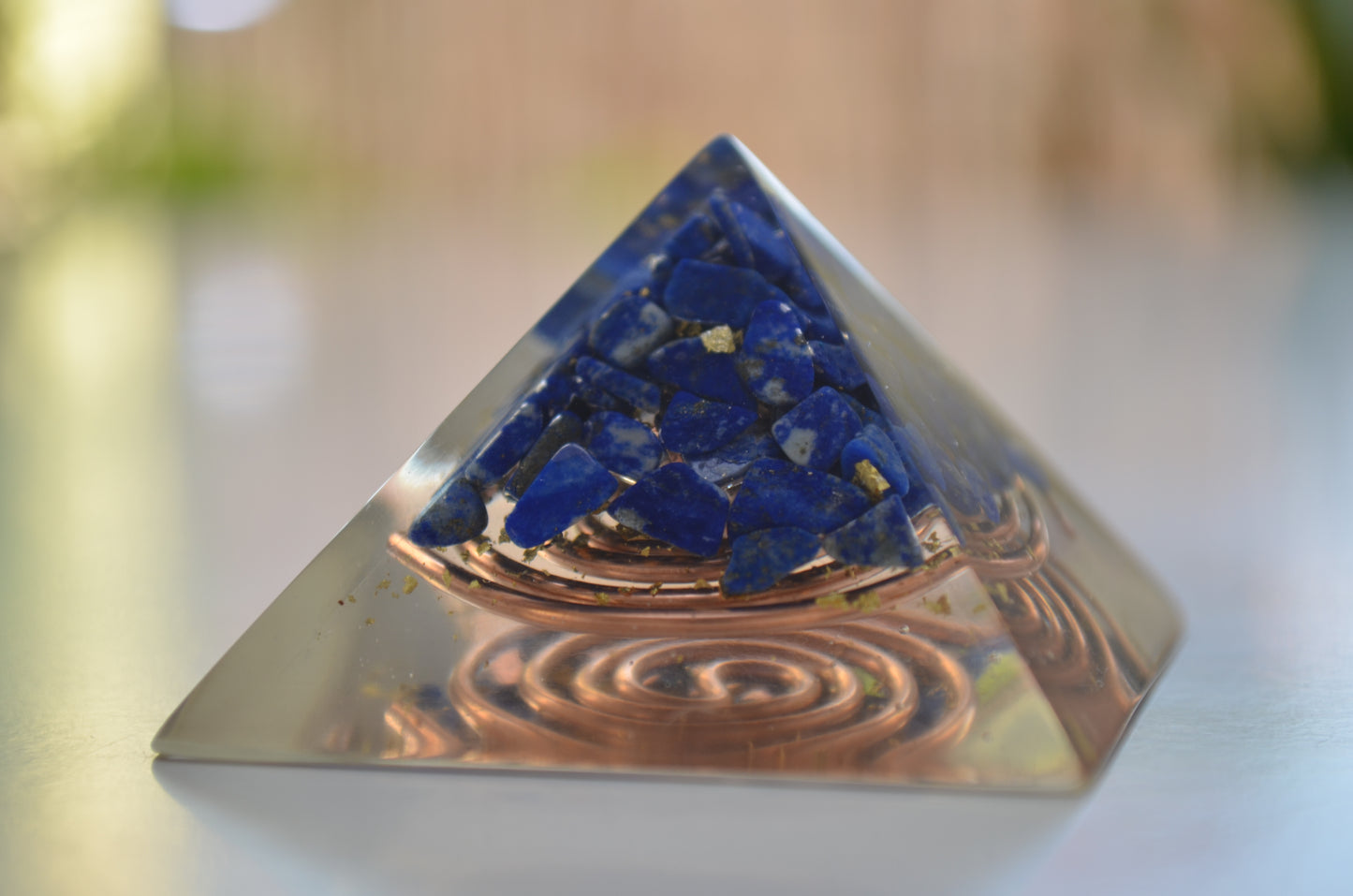Orgonite Pyramid, Lapis Lazuli  - manifestation, protection, programmed and activated amulet charm