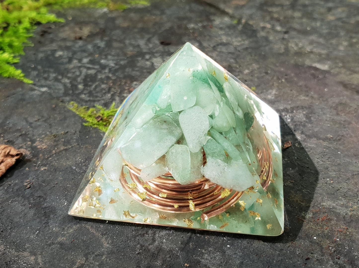 Orgonite Pyramid with Green aventurine and 24k gold