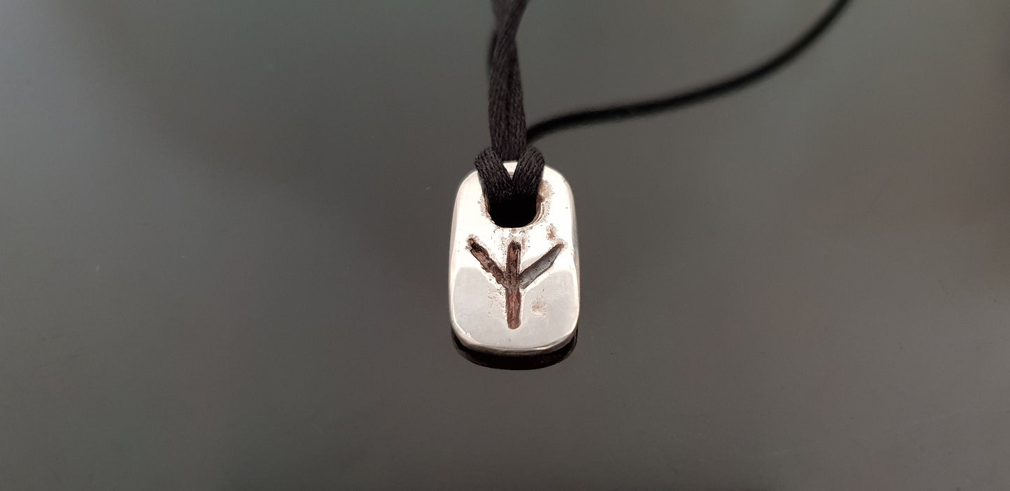 Protective Algiz rune amulet charm. Viking rune silver pendant. Programmed for protection.