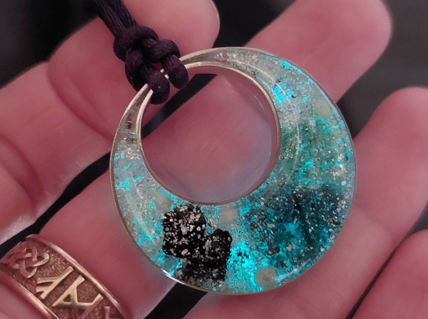 Silver orgonite orgone pendant necklace amulet charm with powerful and unique crystal combination