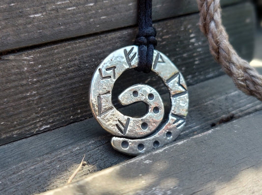 Silver Money amulet with celtic runes formula. Viking wealth pendant talisman