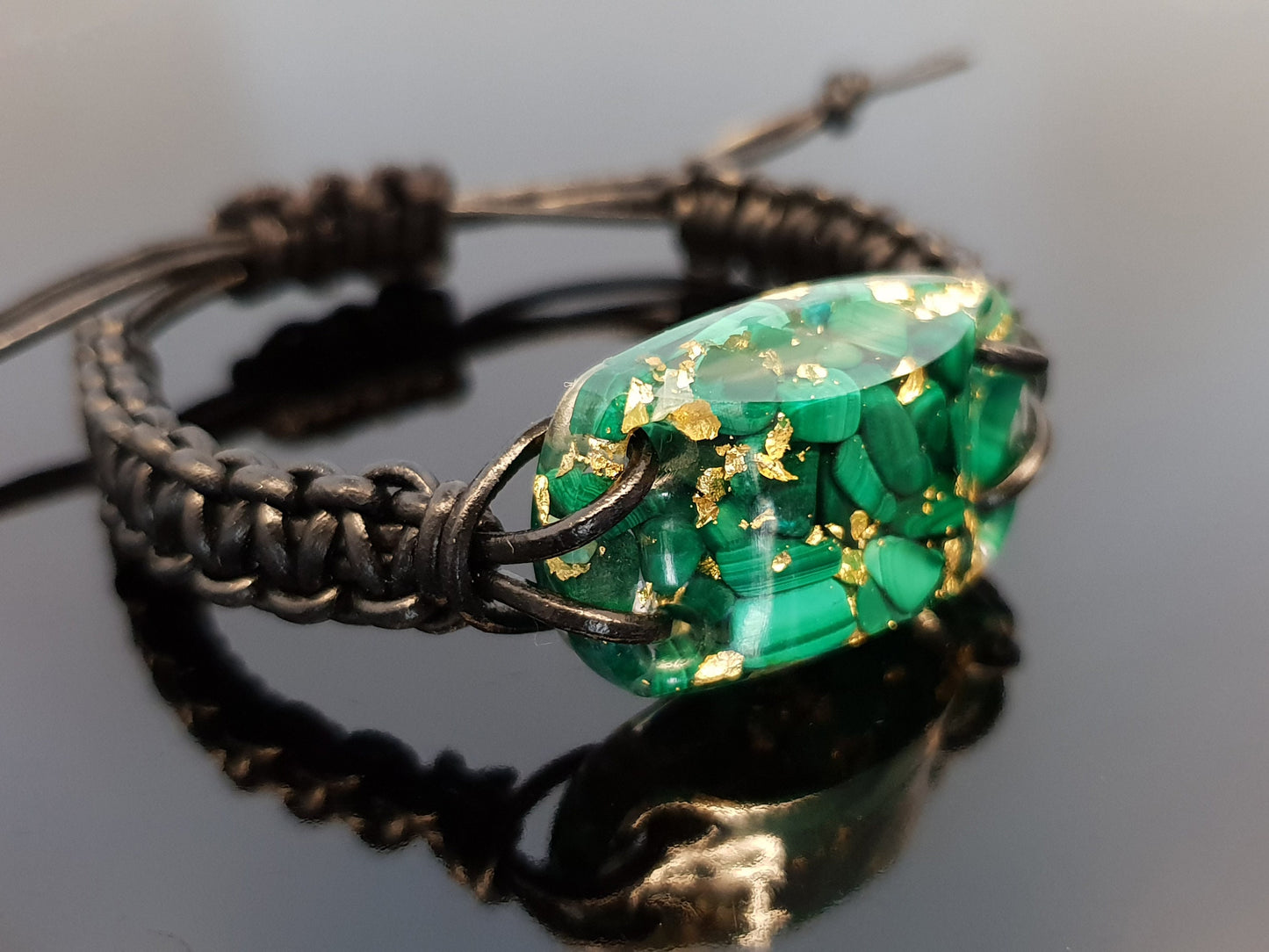 Malachite Orgonite orgone bracelet, 24k gold, programmed, activated, enchanted alchemy magic amulet, talisman, charm
