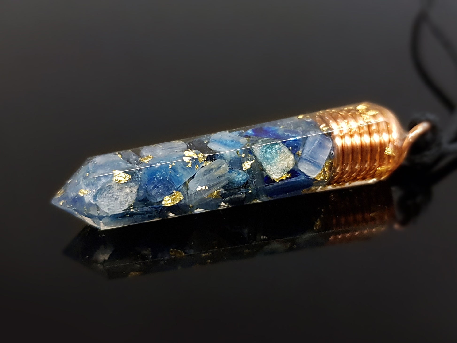 Orgonite orgone pendant necklace, Blue kyanite, 24k gold, enchanted amulet, chakra healing and protection
