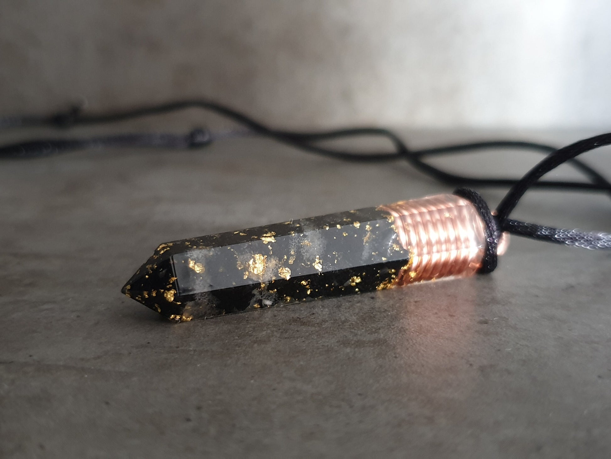 Orgonite orgone pendant necklace, magic amulet, Black tourmaline, 24k gold, Reiki, EMF protection, glow in the dark