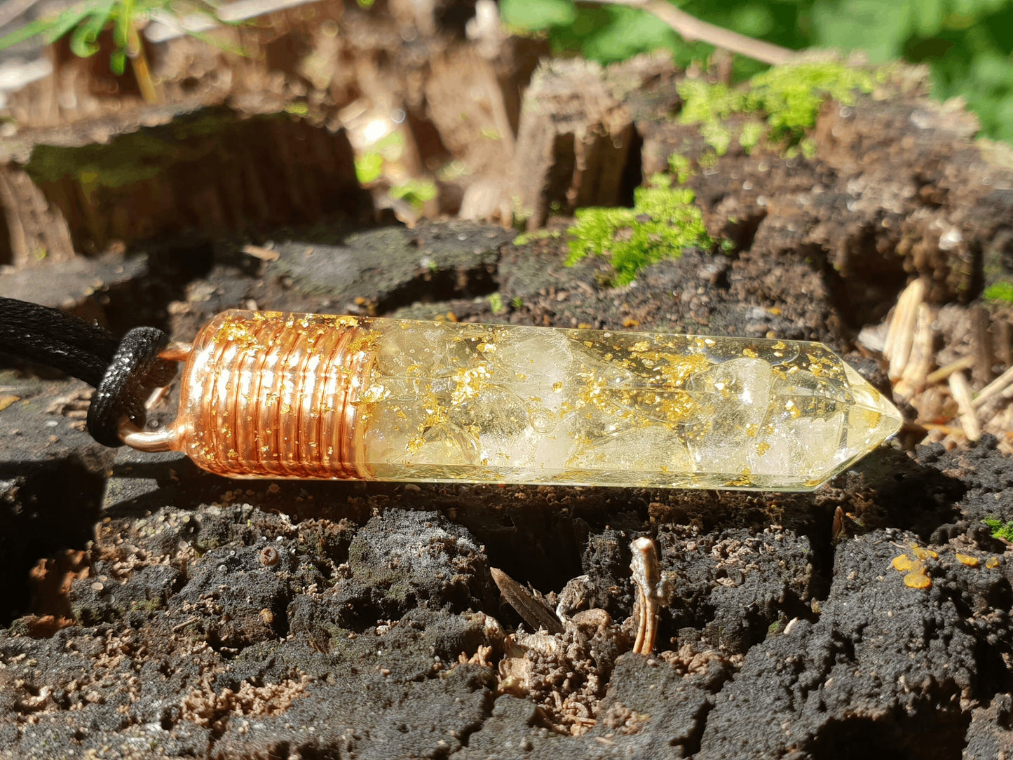 Orgone Orgonite pendant, Natural Citrine, 24k gold, copper. Reiki crystal healing. High vibrations, magic amulet