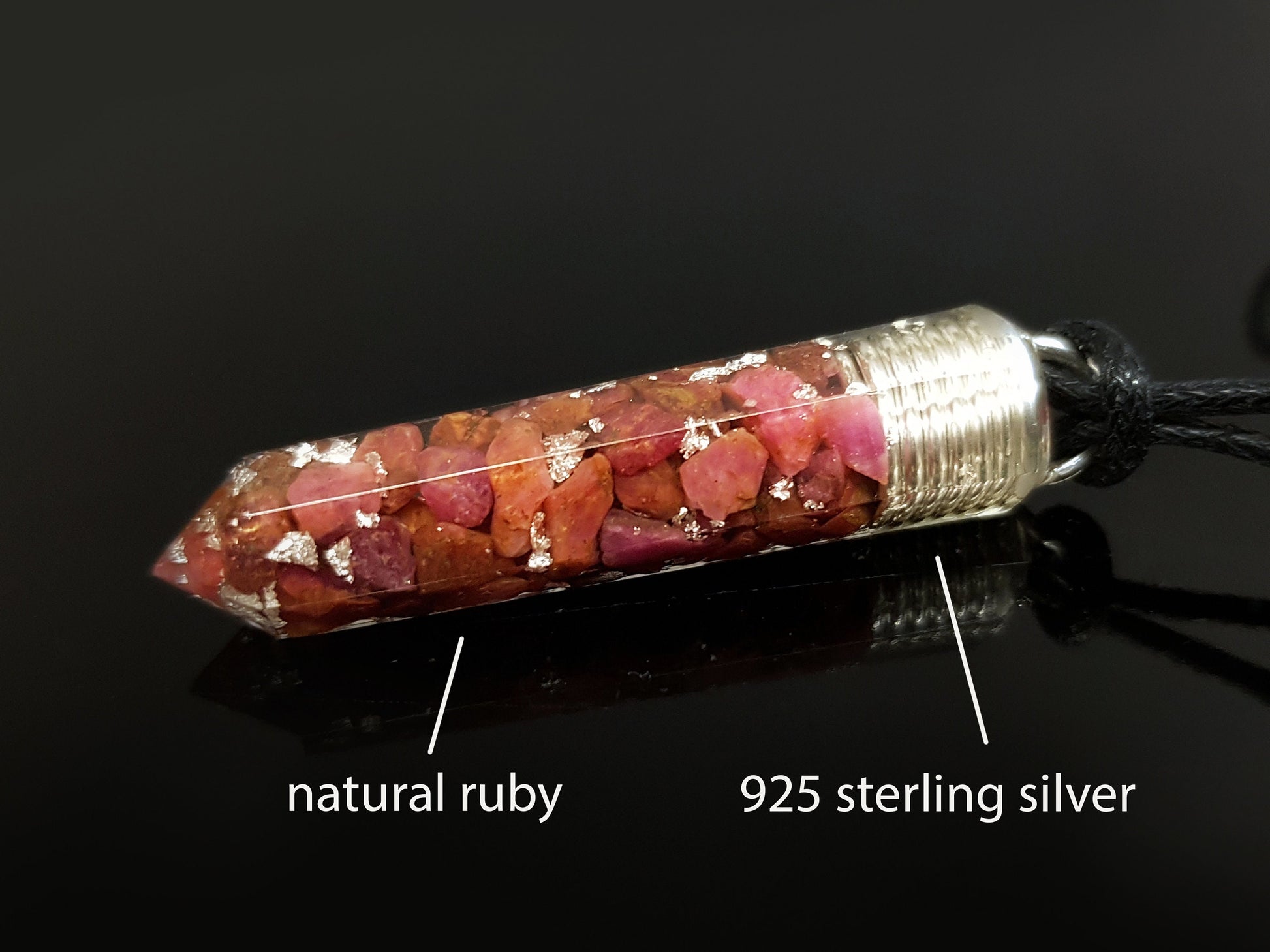 Powerful Orgone Orgonite Pendant - Reiki Pendant natural Ruby and silver Necklace - Crystal healing Amulet