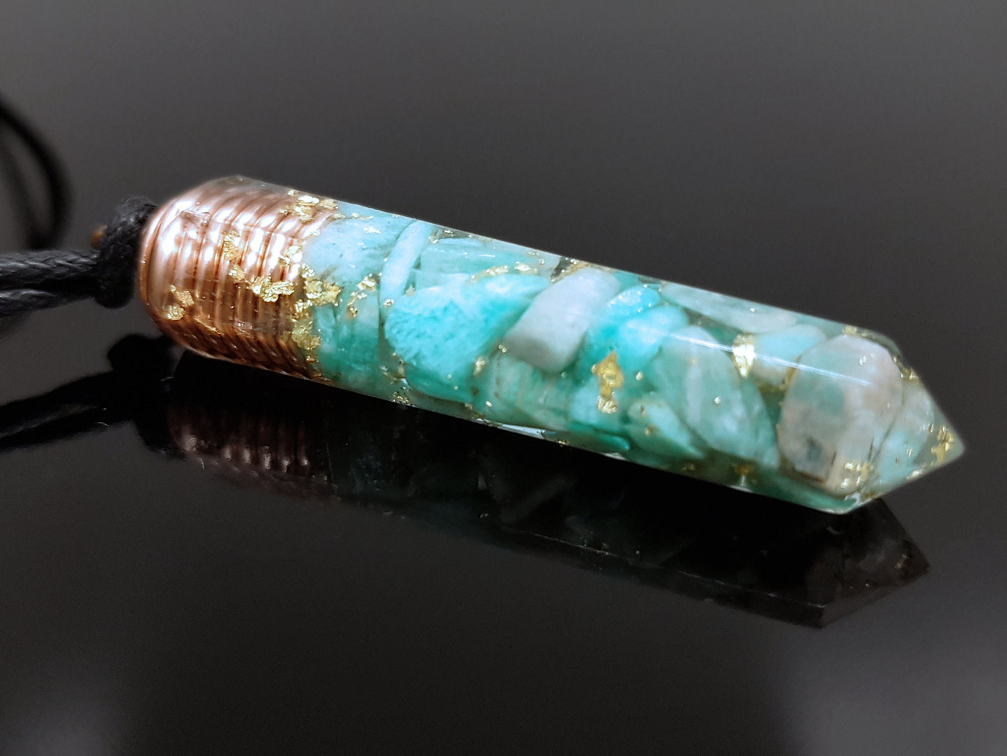 Amazonite Orgonite orgone pendant necklace, Powerful Reiki infused talisman, amulet with 24k gold and copper