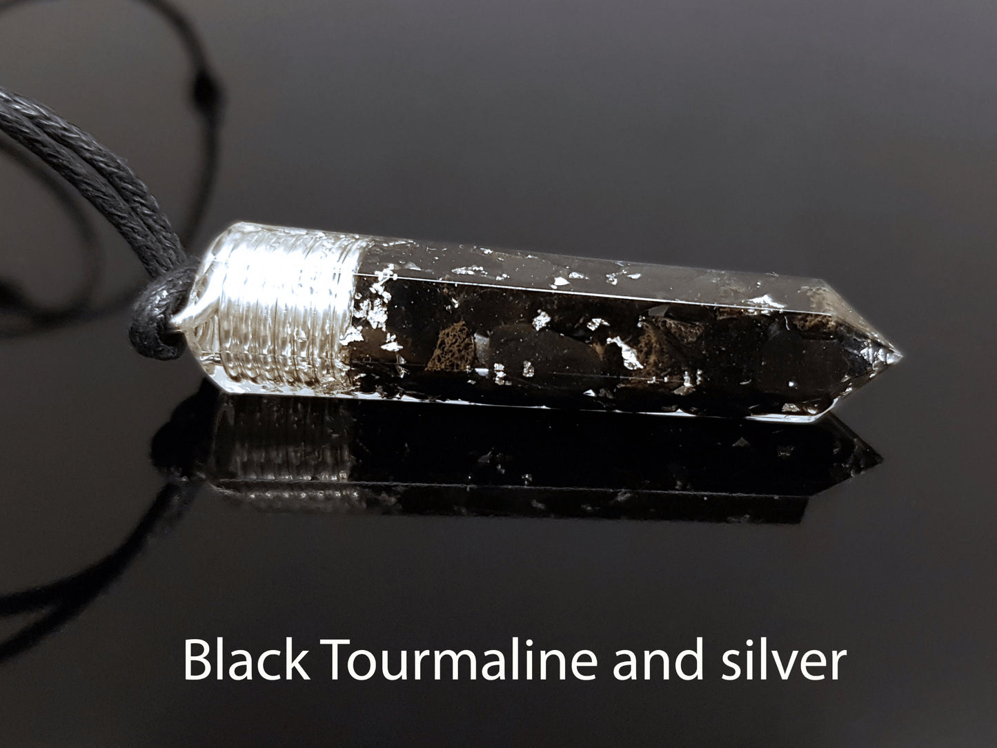 Orgonite pendant, Black tourmaline, 925 silver, Reiki orgone necklace, protective amulet, strong EMF 5G protection