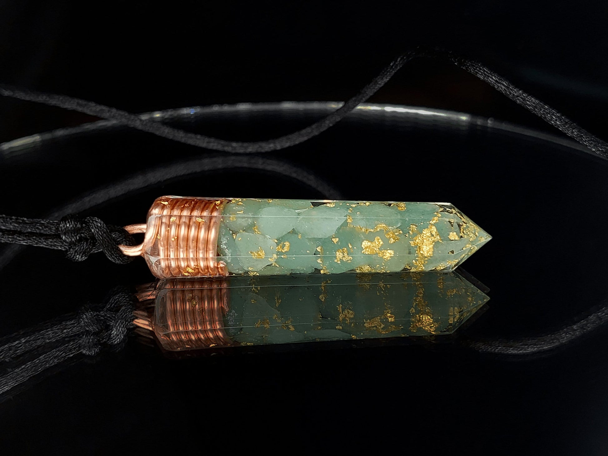 Aventurine Orgone Orgonite pendant necklace, 24k gold, Powerful Reiki chakra crystal healing, magic amulet