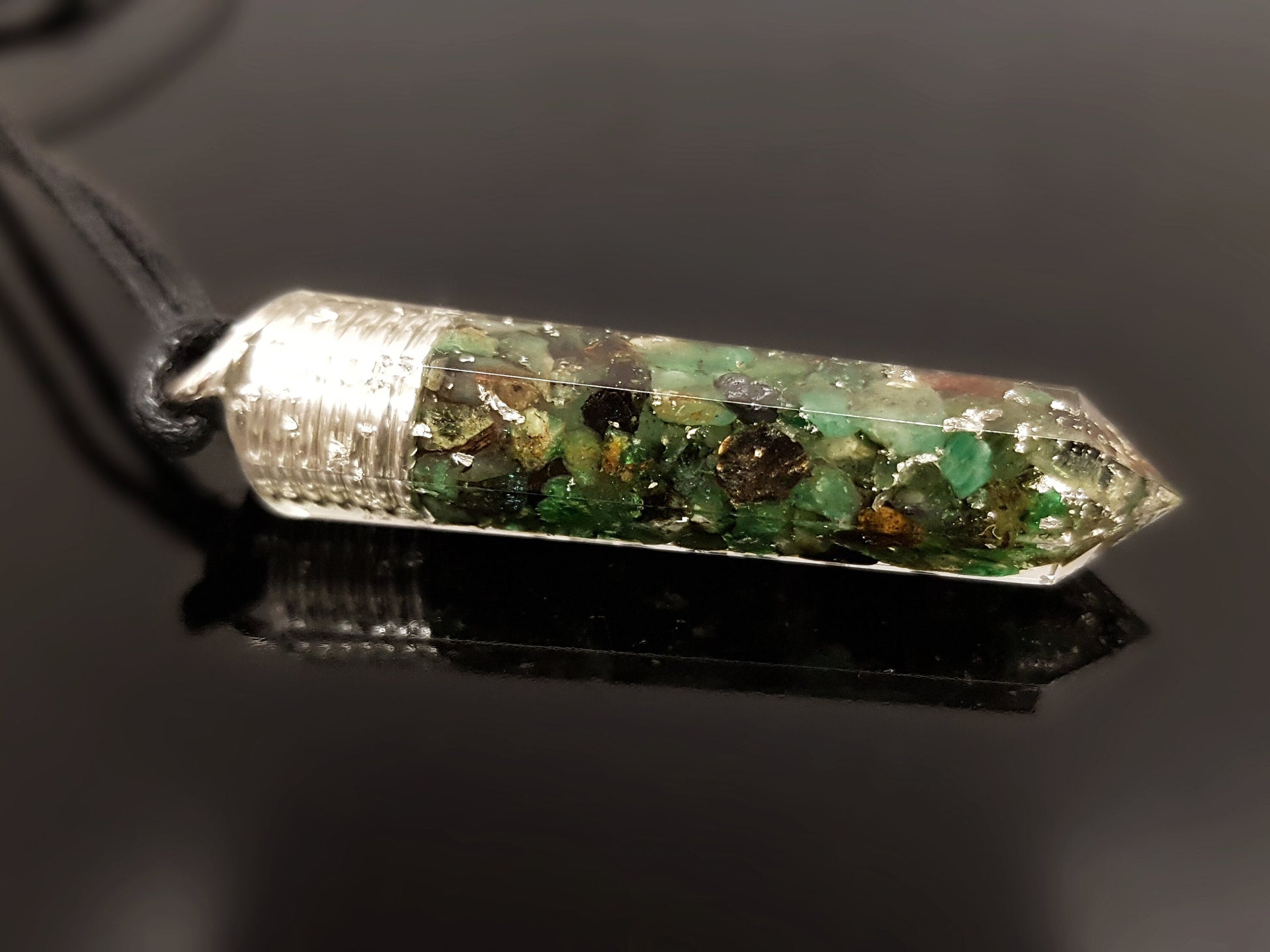 Orgonite orgone pendant, necklace - Natural Emerald. Powerful Magic Alchemy, Magic amulet charm, talisman, 925 silver