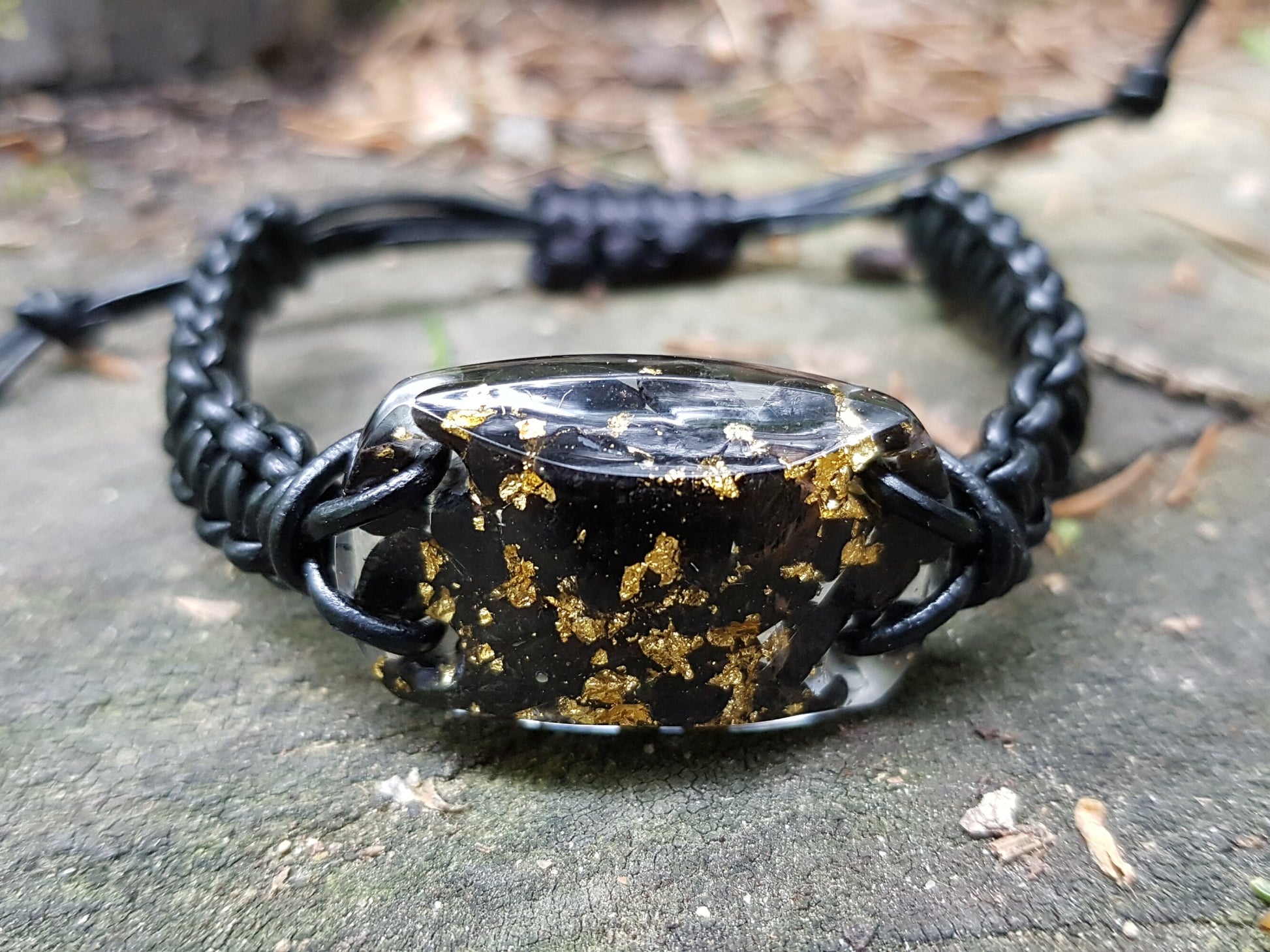 Orgonite bracelet Black Tourmaline, 24k gold, Adjustable 5g Emf protection, powerful orgone energy