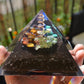 Orgone Orgonite Pyramid, Prosperity and Protection, 7 chakra, Wealth, Money, Reiki healing, rainbow crystals