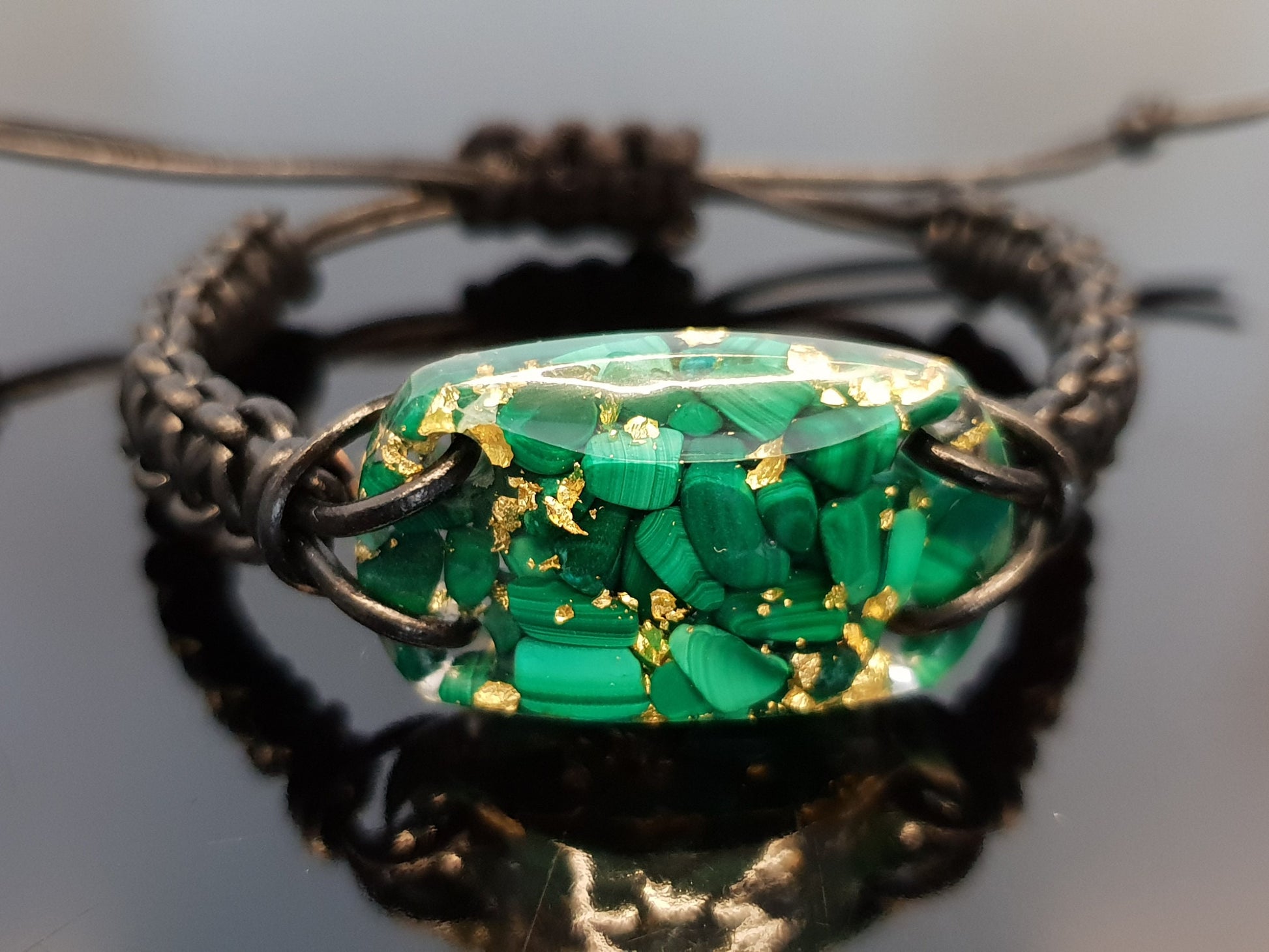Malachite Orgonite orgone bracelet, 24k gold, programmed, activated, enchanted alchemy magic amulet, talisman, charm