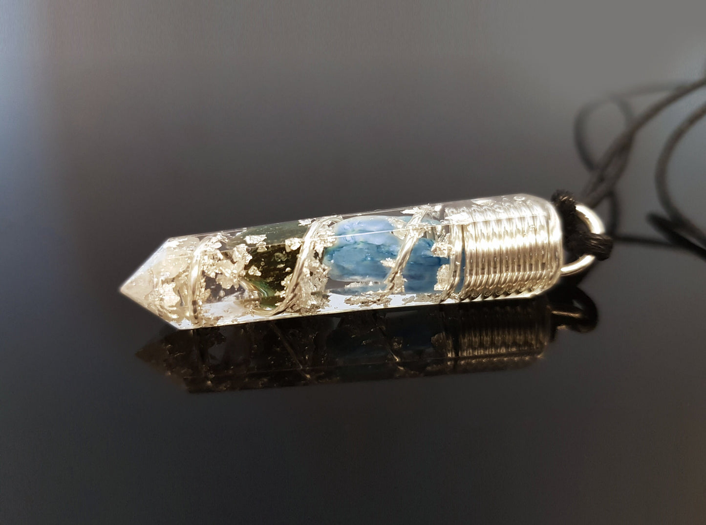 Orgonite orgone Pendant - most powerful magic amulet Necklace - Moldavite, Herkimer, Diamonds, Kyanite, silver