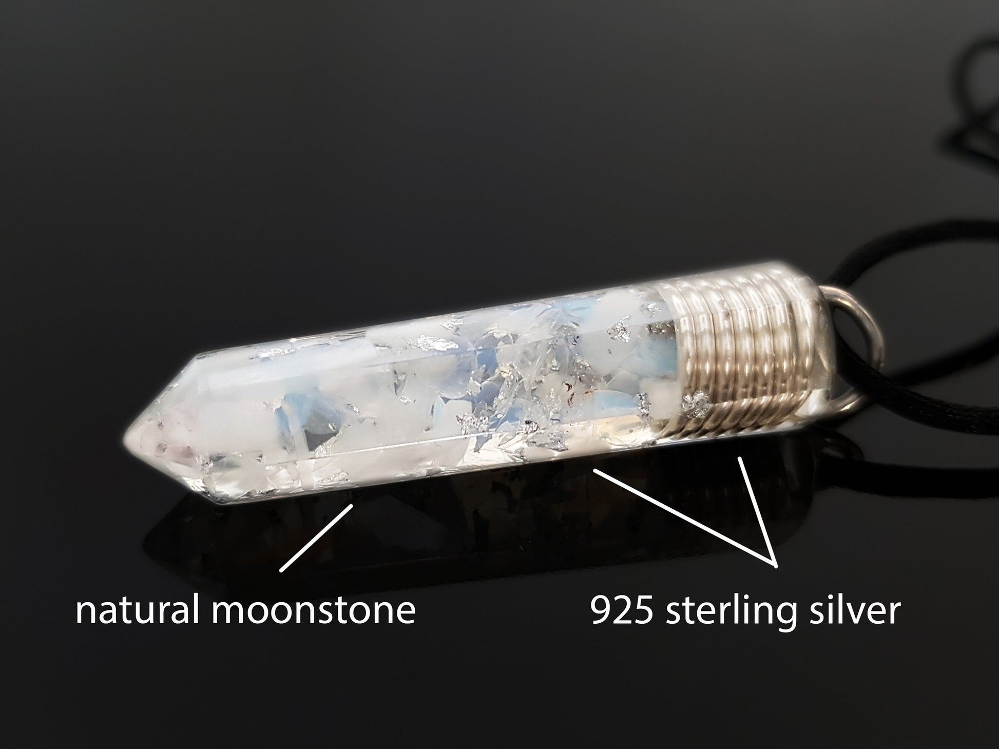 Orgonite orgone pendant necklace, Natural moonstone, 925 sterling silver - crystal Reiki healing, high vibrations