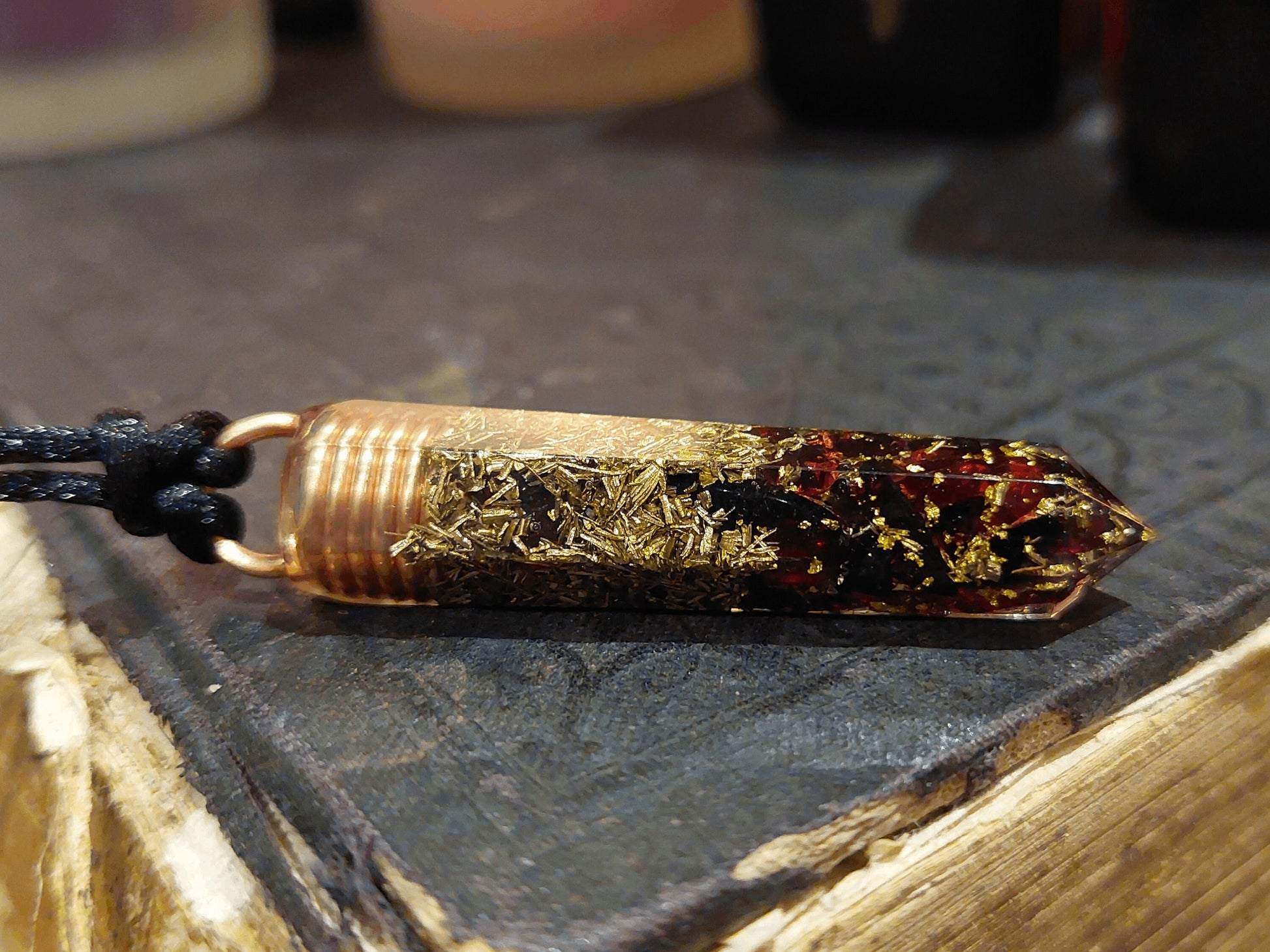 Orgonite orgone pendant, Garnet, 24k gold, copper, brass. Wealth, Money, luck, Love. Reiki infused wealth talisman amulet