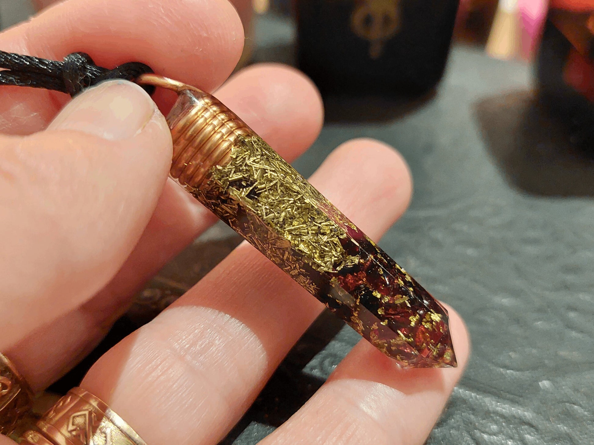 Orgonite orgone pendant, Garnet, 24k gold, copper, brass. Wealth, Money, luck, Love. Reiki infused wealth talisman amulet