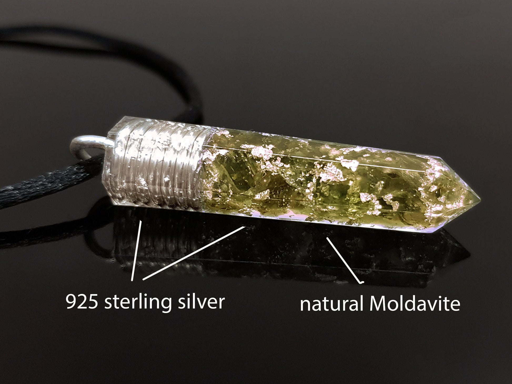 Orgonite pendant, Czech Moldavite silver orgone necklace, Reiki amulet, chakra healing, third eye opening, powerful