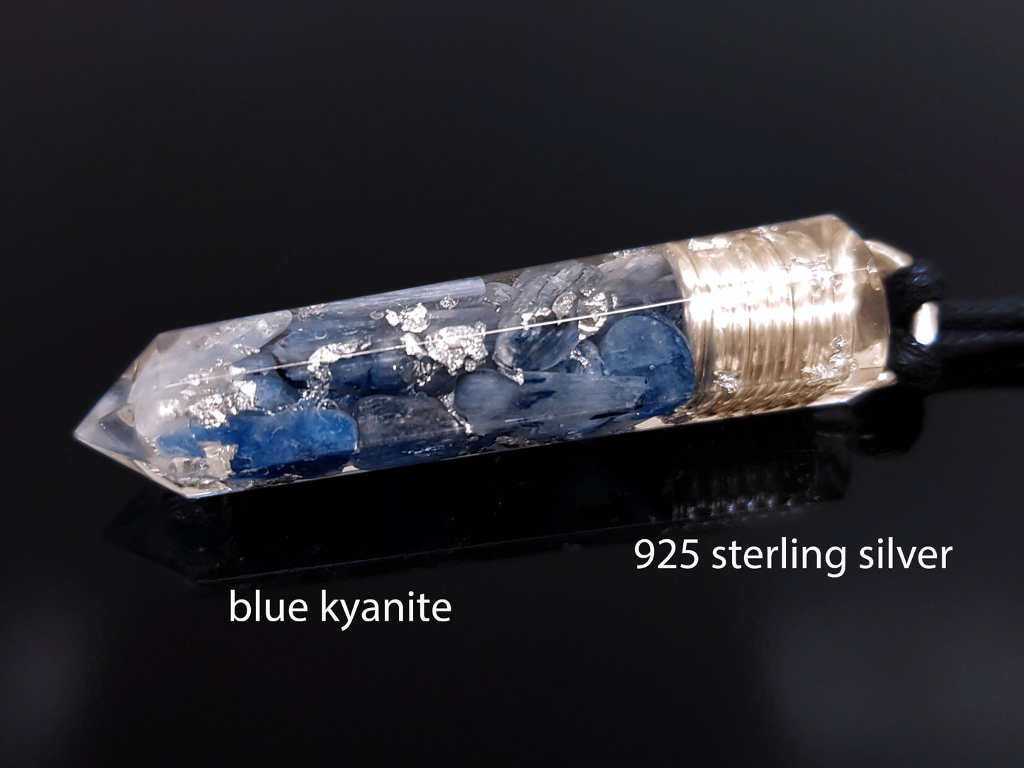 Orgonite pendant, orgone necklace - Blue kyanite, 925 silver - Reiki infused and programmed talisman, enchanted amulet