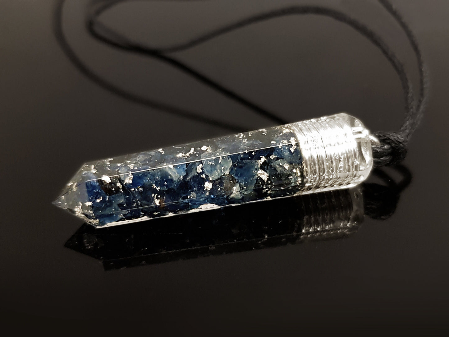 Sapphire Orgonite pendant, Powerful real natural Sapphire and silver necklace amulet, spiritual orgone necklace