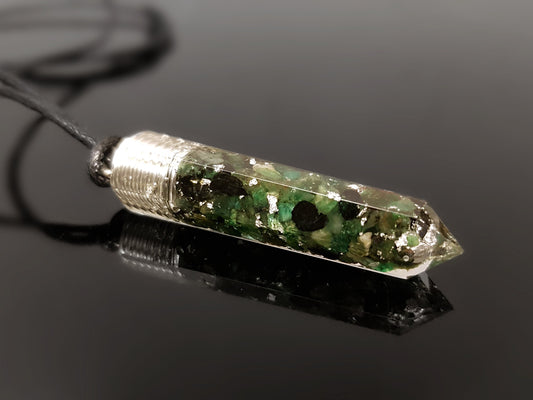 Orgonite orgone pendant, necklace - Natural Emerald. Powerful Magic Alchemy, Magic amulet charm, talisman, 925 silver