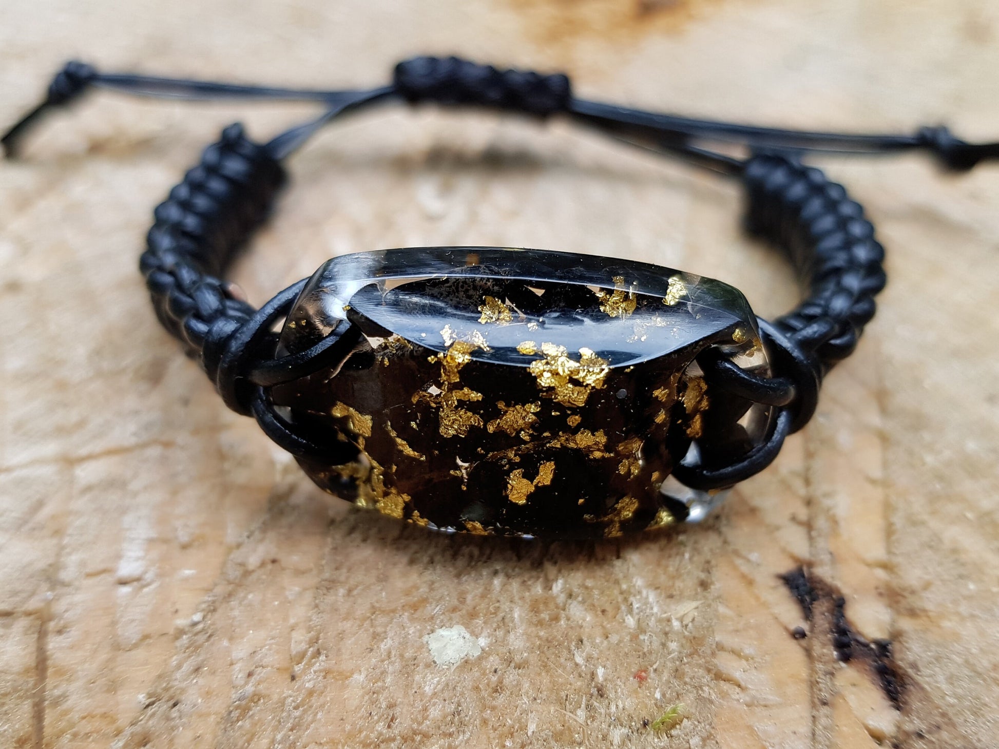 Orgonite bracelet Black Tourmaline, 24k gold, Adjustable 5g Emf protection, powerful orgone energy