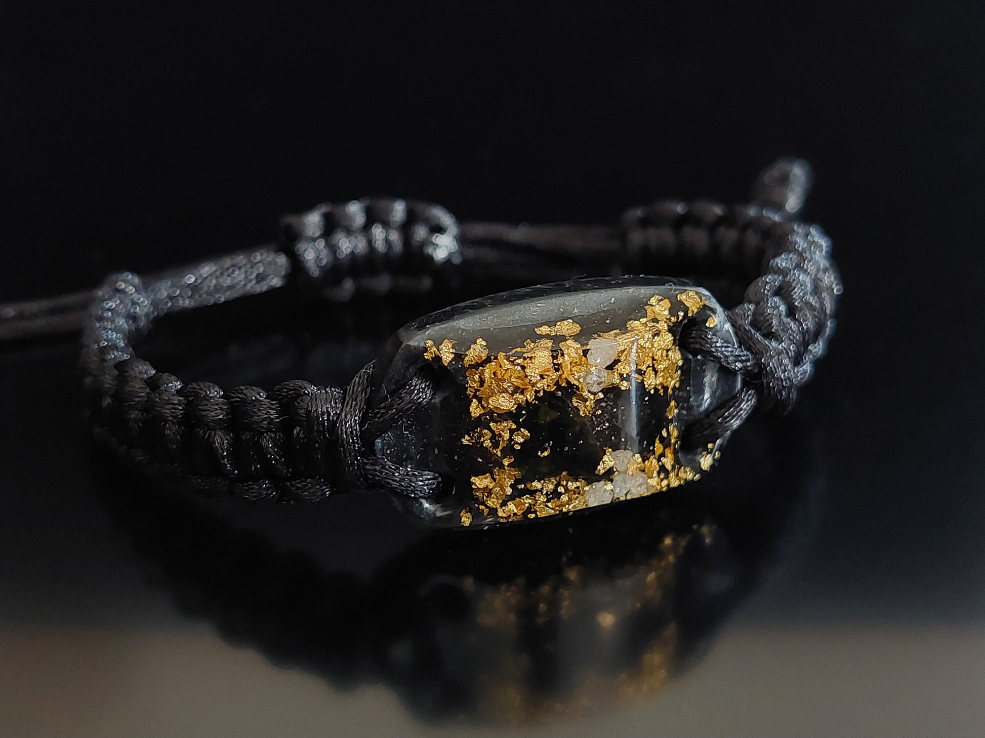 Orgonite bracelet - Moldavite, Herkimer, black Tourmaline, Elite Shungite, 24k gold, brass