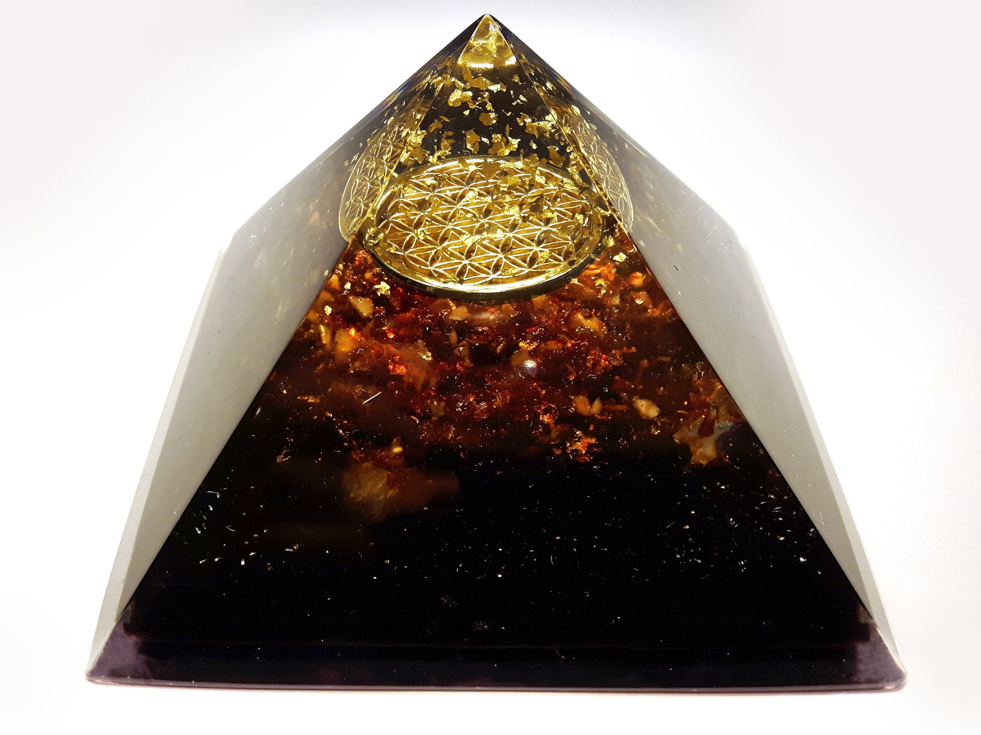 Orgonite Orgone Pyramid - Baltic Amber, wealth, flower of life, EMF protection, healing, shungite, tourmaline, quartz