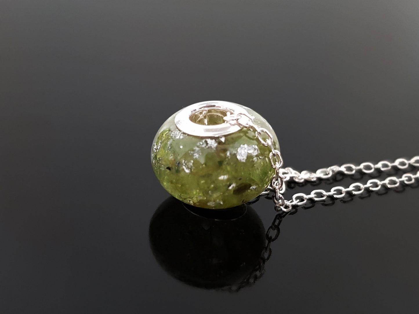 Orgonite orgone charm bead, pendant, bracelet, Peridot, 925 silver - Reiki infused, programmed crystal amulet